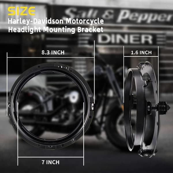 Sort 7\" Rund Monteringsring til Motorcykel/Street Glide Forlygte