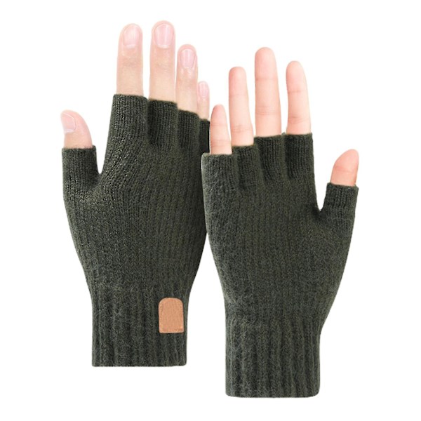 Män Kvinnor Skidåkning Stretchig Halvfinger Körning Vinterhandskar Varma Army Green