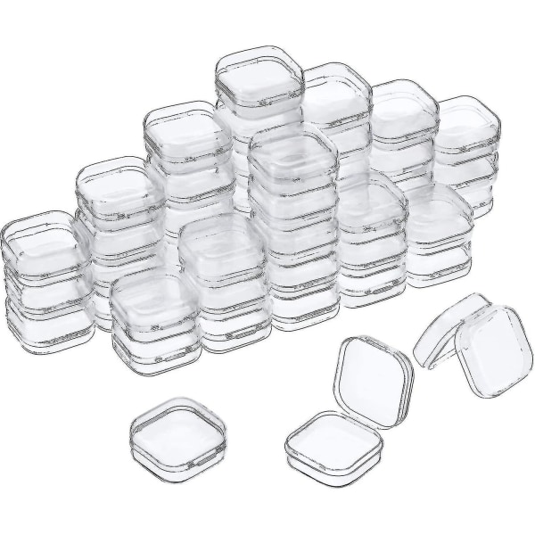 48 förpackningar genomskinliga små plastbehållare Transparent förvaringslåda med gångjärnslock för små föremål Hantverkssmycken (1,37 X 1,37 X 0,7 tum)