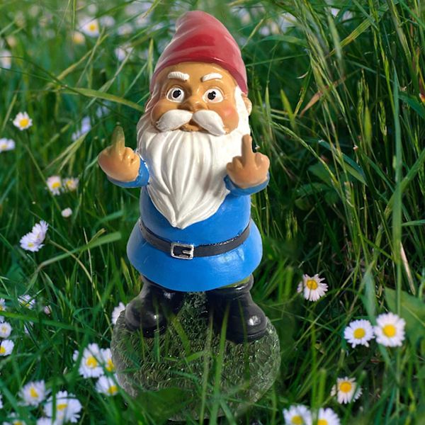 Hagegnom, 15 cm utendørs humor hagegnomstatue, langfinger hagegnom, utendørs harpiks hagegnom for hjem gressplen hagedekor, fullfarge P