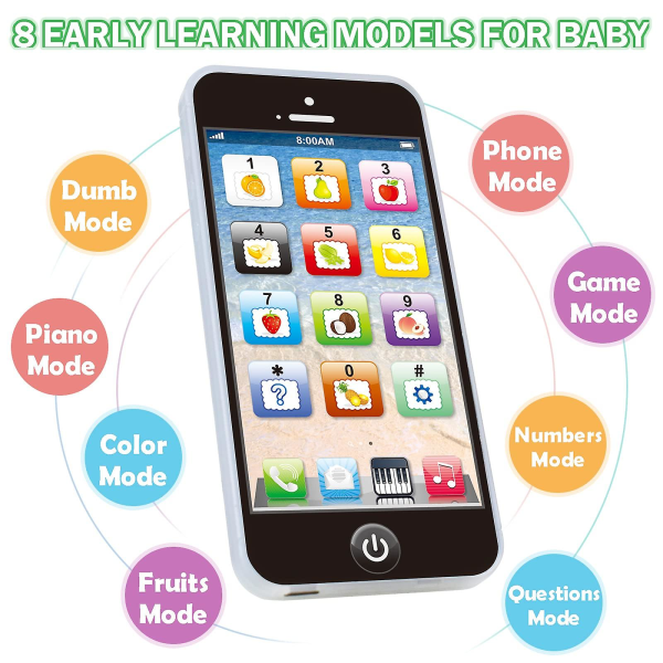 Toddler för 1-6 åriga pojkar, flickor,iphone för baby, baby 12-18 månader,falsk telefon för toddler 1-2 år Black