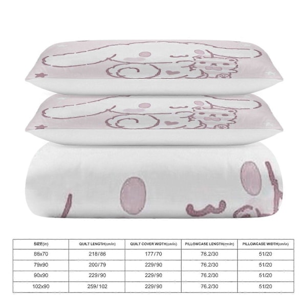 v368 Cinnamoroll 3-delt Twin Sengesæt - Inkluderer 1 Enkelt Dyne og 2 Pudebetræk Sengelinned - Falmebestandig Mikrofiber - Cinnamoroll io368 135x200cm 53x78in