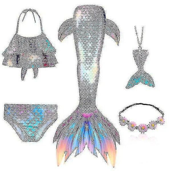 5 st/set Flickor Sjöjungfru Stjärt Baddräkt Barn Sjöjungfru Ariel Cosplay Kostym Fantasy Strand Bikini Sett 1 110