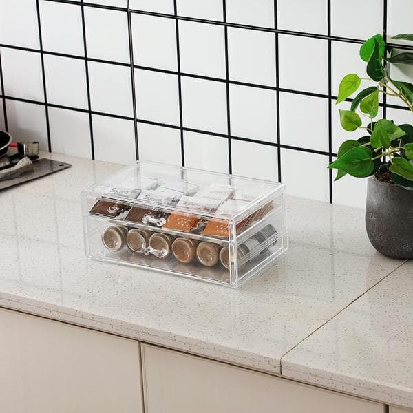 Acrylic Transparent Storage Box Countertop, 2 Large Drawers, Stackable Storage Box.