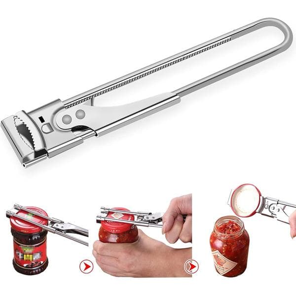 Adjustable Bottle Opener, Adjustable Multifunctional Side-Cutting Bottle Opener Manual Jar Kitchen Gadget, Silver