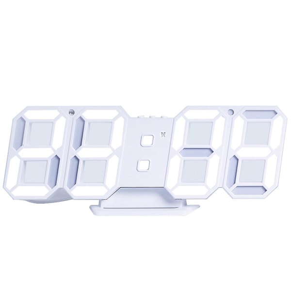 3d digitalt vækkeur, væg LED nummer tidsur White