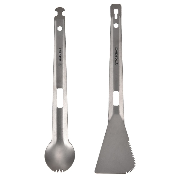 Tomshoo Titanium Serveringstenger Multifunksjonelle Bbq-tenger Med Spork Og Takket Spatel For Camping Fotturer Piknik Matlaging