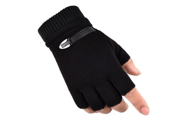 Vinter Svarta Varma Ullhandskar Halvfinger Bullet Handskar - L