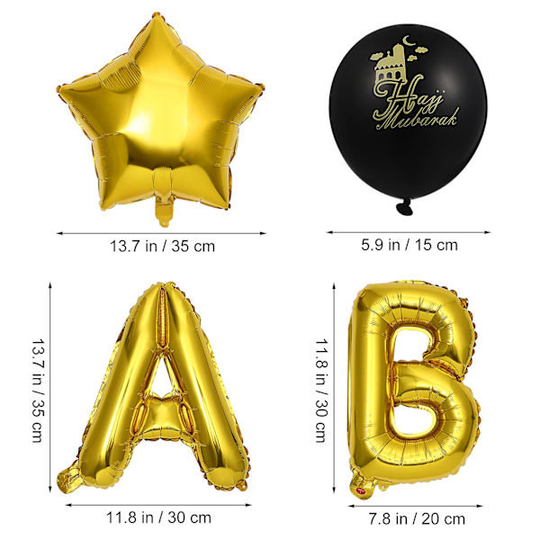 HAJJ MUBARAK Bogstav Latex Balloner Dekorative Festlig Baggrund Layout Balloner Sæt til Eid Al-Fitr (Sort og Glod)