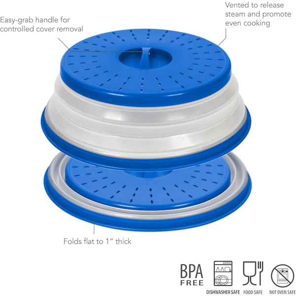 Tovolo hopfällbart medelstort mikrovågsugnslock med ventilationshål (kolgrå) - Stänkskydd och durkslag för kök, mat och måltidsförberedelse / Diskmaskinssäkert, BPA-fritt Stratus Blue Medium