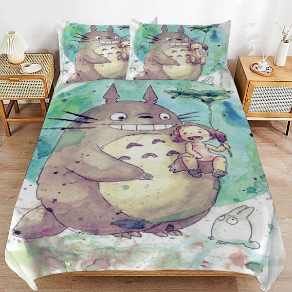x449 Min Granne Totoro Påslakan Mikrofiber Sängkläder Set 3D-tryckt Lättviktigt 3-delat Täcke Set, 1 Påslakan Och 2 Örngott för Ki 135x200cm 53x78in