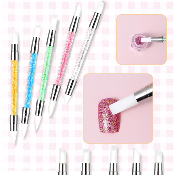 5 st Nail Art Skulptur Penna Dubbelspetsad Silikon Spikverktyg Strass för Gel Polish Nagelmålningar Olika Linjer 3D Nagel Mönster