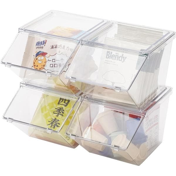 Teabag Organizer Coffee Pod Holder, Stackable Acrylic Desk Organizer Box with Lid, 4-Pack