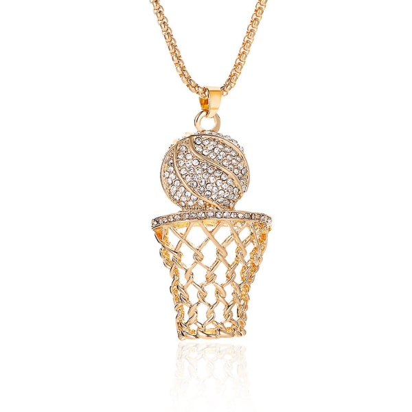Guldpläterad basketbågehängande halsband med Cz diamantinlägg för män, sport och hiphop modesmycken - Jxlgv Gold