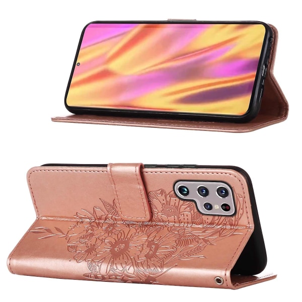 Yhteensopiva Samsung Galaxy S23 Ultra 5g -kääntökuori Premium-nahkaembossing magneettinen Pink