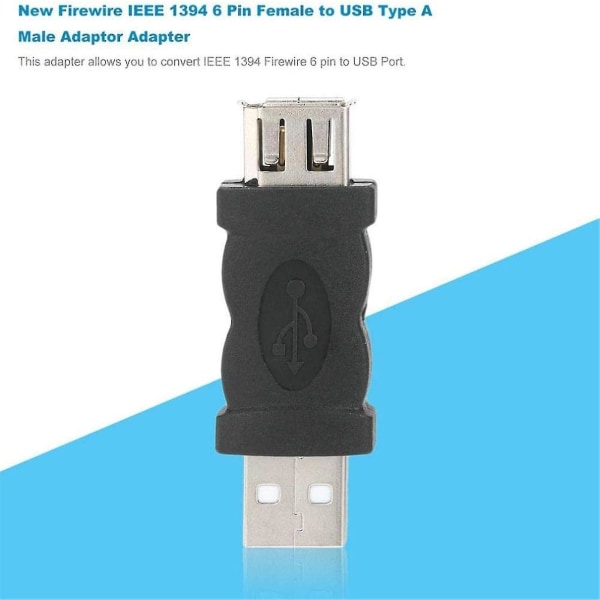 For Firewire Ieee 1394 6 Pin Female F To Usb M Male Adaptor Converter Joiner Pc (1 Piece, Black)