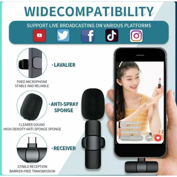 Professionel trådløs minimikrofon til iPhone - Lavalier Bluetooth-mikrofon til videooptagelse Minimikrofon til indholdsskabere Podcasting