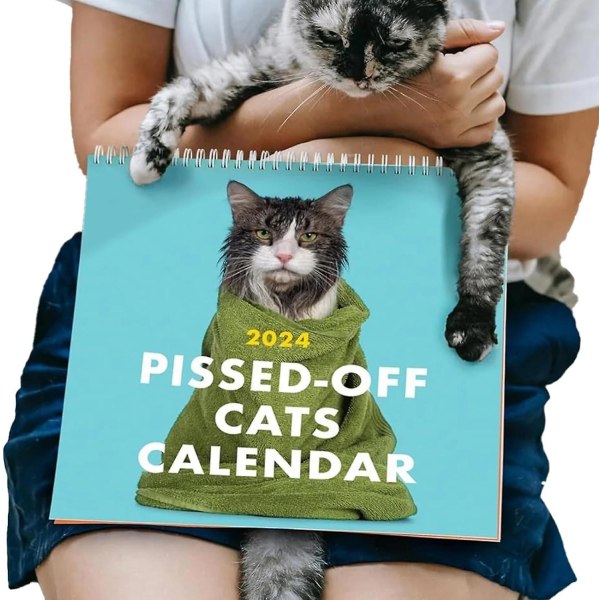 2024 Pissed-off Cats Calendar, Funny Cat Wall Calendar, 12-månaders Cat Calendar, Funny Sassy Holiday Present för kattälskare 2Pcs
