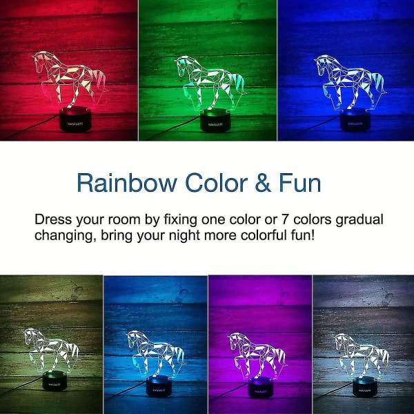 3D-hestelampe, optisk illusion natlys til værelsesindretning og børneværelse, fede fødselsdagsgaver og 7 farveskiftende legetøj til børn, piger, drenge og hesteelskere