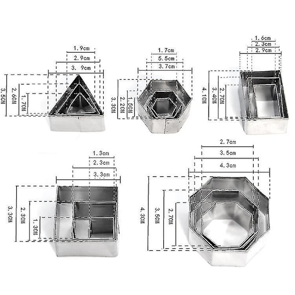 Små kageformssæt i rustfrit stål, 24 stk. geometriske kageformssæt, gør-det-selv-værktøj til bagning