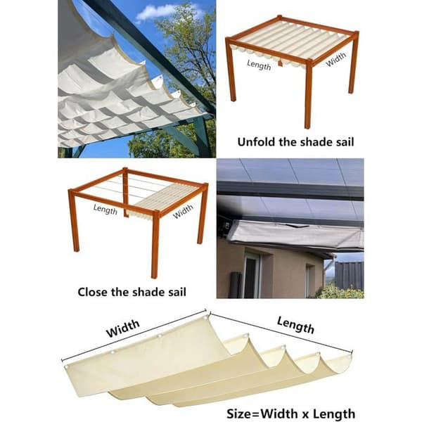 Retractable Wave Sun Shade Sail, Rectangular Waterproof Shade Cloth/Net, UV Sun Protection 1x4m, Cream White 1 x 4 m 1 x 4 m Crème