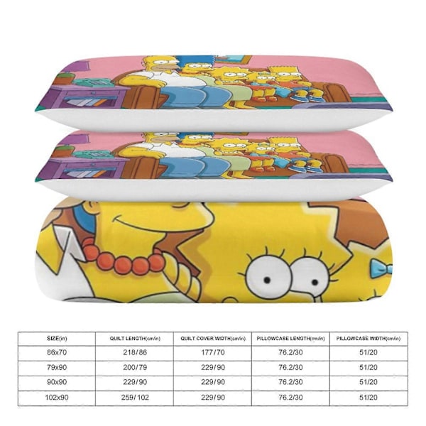 x373 The Simpsons 3-delat Sängklädesset Varmt Och Bekvämt Mjukt Påslakan Sängset med 1 Påslakan Och 2 Örngott för Sovrum b373 200x200cm 78x78in