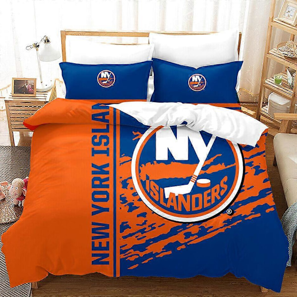 v5064 Sängkläder New York Islanders 3 Delars Sängset Påslakan Täcke Örngott Mjuka Lakan IU5064 135x200cm 53x78in