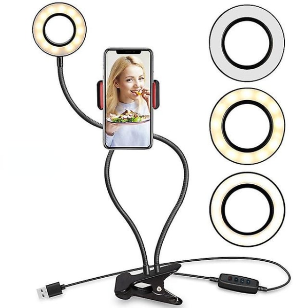 Selfie Ring Lys Med Fleksibel Mobiltelefon Holder Black