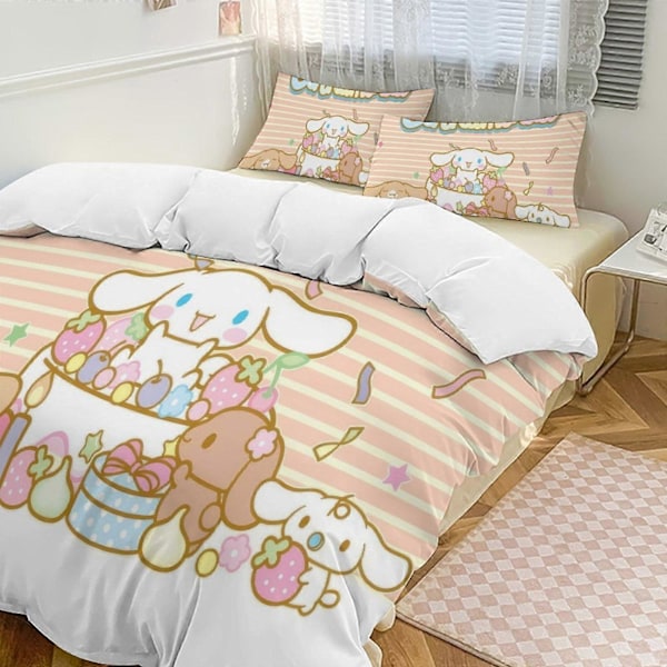 v1332 Cinnamoroll Dynesett Tykkere Myk 3 Deler Sengetøysett Helårs Dynetrekk med 2 Putetrekk for Voksne Kvinner Jenter Tenåringer Hjem Rom Dekor io 200x200cm 78x78in