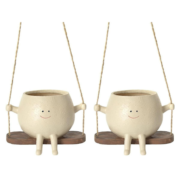 Swing Face Planter Pots, Søde Væghængte Resin Blomsterhoved Planter til Indendørs & Udendørs, Succule