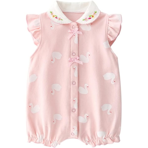 Baby flickor Jumpsuits Kortärmad Bomull Romper Sommar Romper Cartoon Outfits 0-12 månader 80 Pink