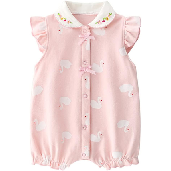 Baby Girls Jumpsuits Kort Ermet Bomull Romper Sommer Romper Tegneserie Antrekk 0-12 Måneder 66 Pink