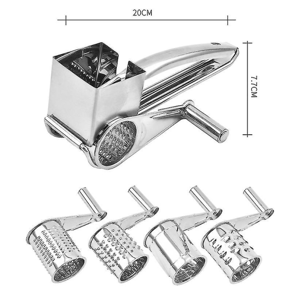 Eksklusiv roterende ostehøvel 430 rustfritt stål ostekvern med 4/3/1 skarpe trommer manuell roterende rivjern for sjokolade ost frukt set3