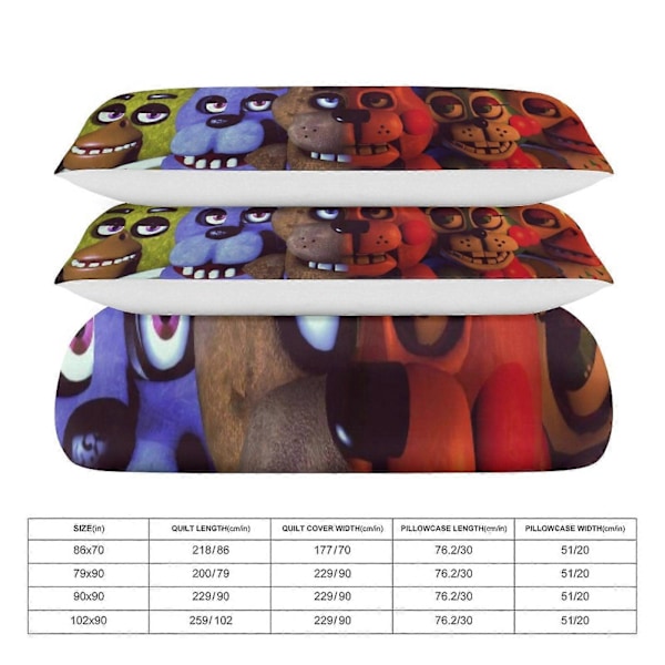 v1272 Five Nightat Freddy Täcke Set Tjockt Mjukt 3-delars Sängklädesset Året Runt Täcke med 2 Örngott för Vuxna Kvinnor Flickor Tonåringar Hemrum 200x200cm 78x78in