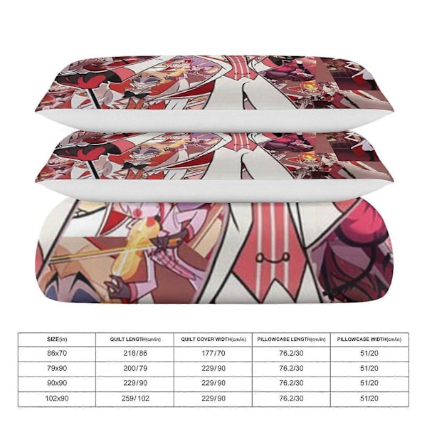 v221 Hazbin Hotel 3-delat Bäddset för Enkelsäng - Inkluderar 1 Enkelt Täcke och 2 Örngott - Färgbeständig Mikrofiber - Hazbin Hotel io221 135x200cm 53x78in