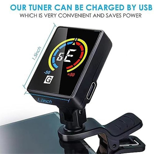 4 st Gitarrstemmare Uppladdningsbar Clip on Tuner för Gitarr, Bas, Ukulele, Violin Passar för Professionella eller Nybörjare