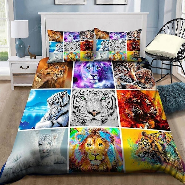 v3557 Sengetøy Tigers og Løve Dynetrekk Sett Sengetøy Dynetrekk Dynetrekk Sengetøy IU3557 200x200cm 78x78in