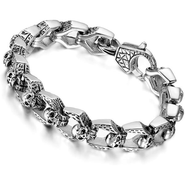 Herre rustfrit stål gotisk mekaniker kranieled armbånd, 8,7 tommer