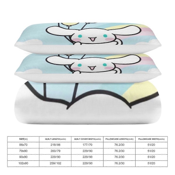 v1165 Cinnamoroll Dynesett Tykkere Mykt 3-delt Sengesett Helårs Dynetrekk med 2 Putetrekk for Voksne Kvinner Jenter Tenåringer Hjem Rom Dekor io 135x200cm 53x78in