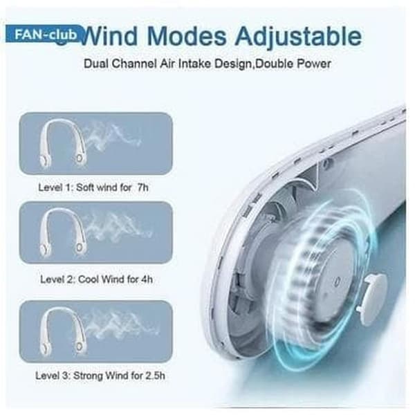 Portable Neck Fan, Bladeless Personal Fan, 3 Speeds Adjustable White