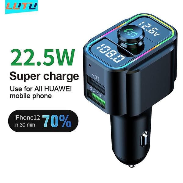 22.5W Super Hurtiglading FM-sender Bluetooth Bilstereo Handsfree MP3-spiller Dobbel USB Billader Bluetooth-adapter