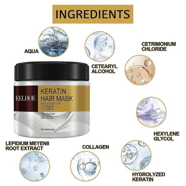 1-6x EELHOE Keratin Hårmaske 100g - Dybdegående Nærende Behandling til Beskadiget Hår 3PCS