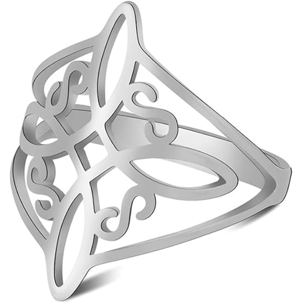 Sterling Sølv Ring, Fashion Irsk Knude Ring, Keltisk Trekant Mønster Ring, Forlovelsesring, Bryllupsring, Skåret Krølmønster Ring (Sølv)