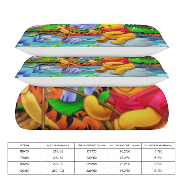 v506 Nalle Puh 3-delat Bäddset för Enkelsäng - Inkluderar 1 Enkelt Täcke och 2 Örngott - Färgbeständig Mikrofiber - Nalle Puh io506 135x200cm 53x78in