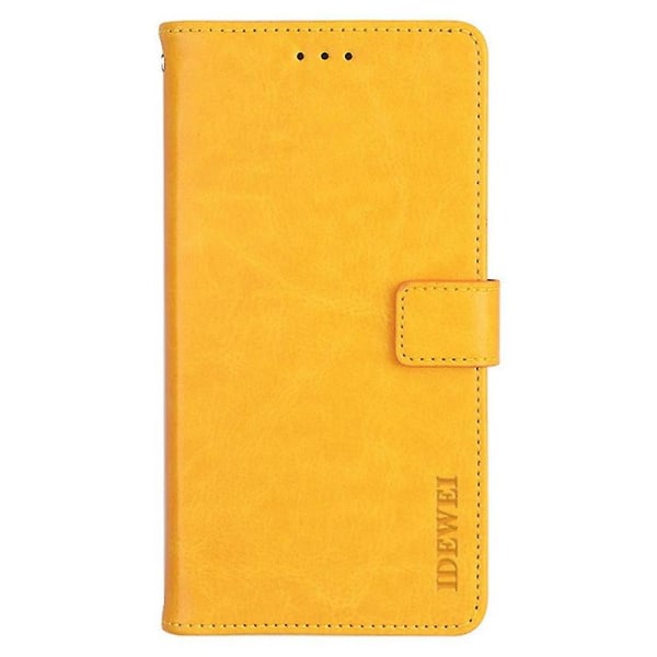 Samsung Galaxy A15 5G -kotelo, hullunhevosen tekstuuria oleva nahkainen lompakkokotelo Yellow