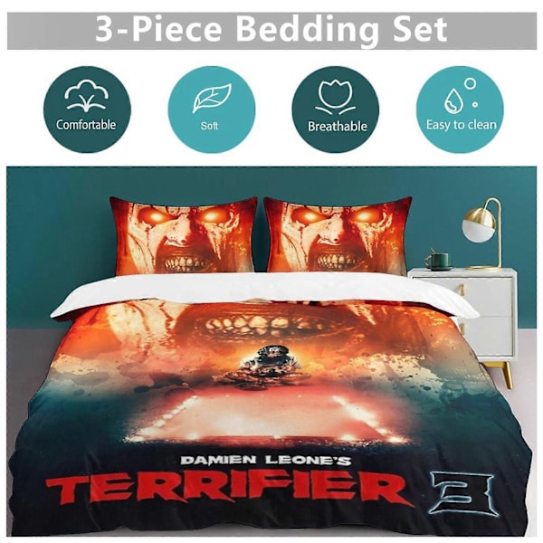 x568 Terrifier 3-osainen vuodevaatesetti Lämmin ja mukava pehmeä pussilakanasetti, jossa 1 pussilakana ja 2 tyynyliinaa makuuhuoneeseen b568 135x200cm 53x78in