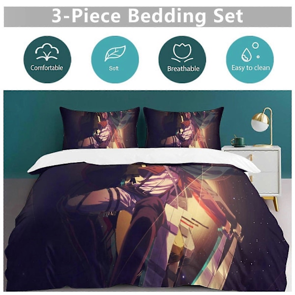 v1274 Attack On Titan Täcke Set Tjockt Mjukt 3 Delars Sängklädesset Året Runt Täcke med 2 Örngott för Vuxna Kvinnor Flickor Tonåringar Hem Rum Deco 200x200cm 78x78in