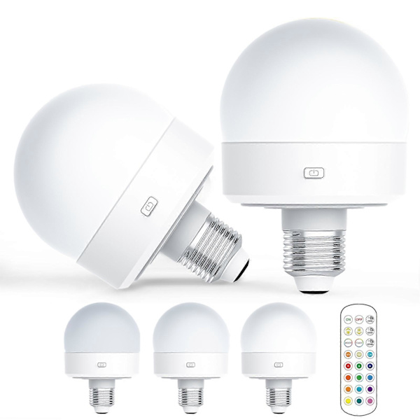 USB Laddningsbar Glödlampa med Fjärrkontroll Timer Dimbar Enkel att Installera Batteridriven E27 Glödlampa RGB-lampa White