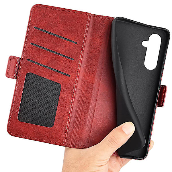 För Samsung Galaxy A35 5G PU Läder Plånboksfodral Flip Telefonfodral med 3 Kortplatser Red