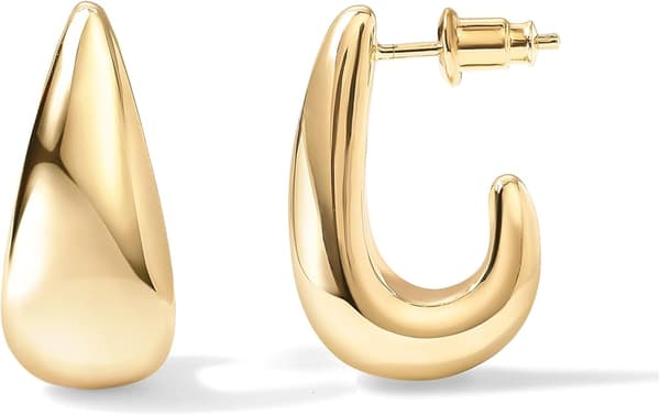 14K guldbelagte sterling sølv stift statement huggie øreringe | Guld dome hoop øreringe til kvinder